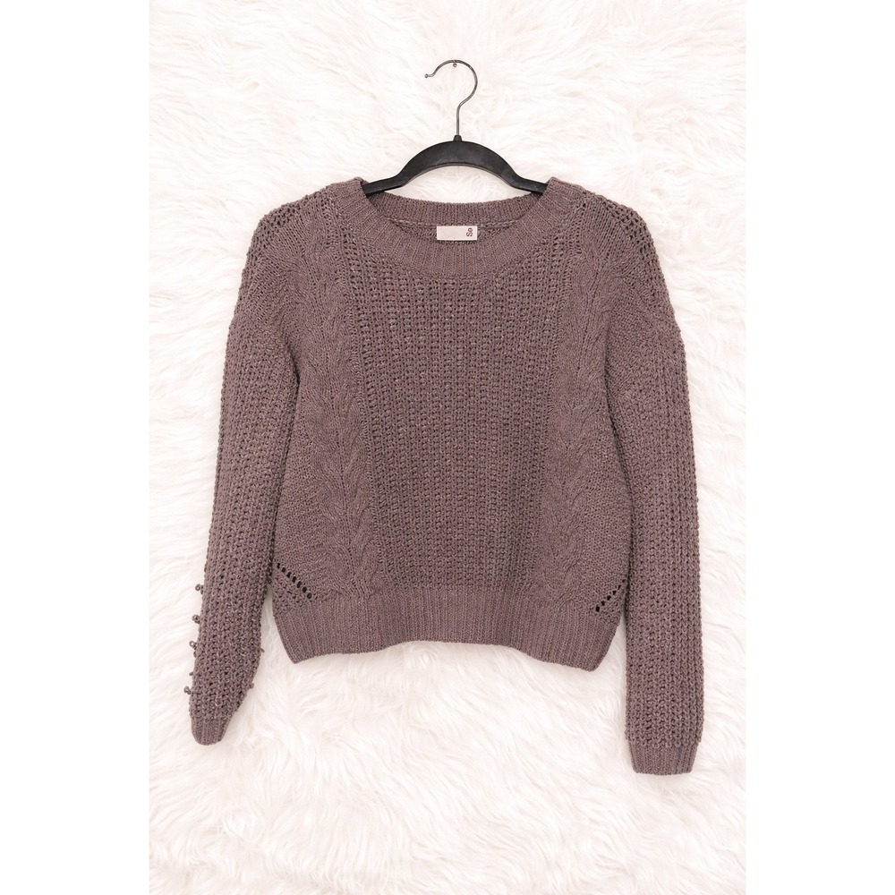 SO Kohl's Mauve Knit Sweater XS Cozy Cottagecore Fall Boho Waist Length Pullover